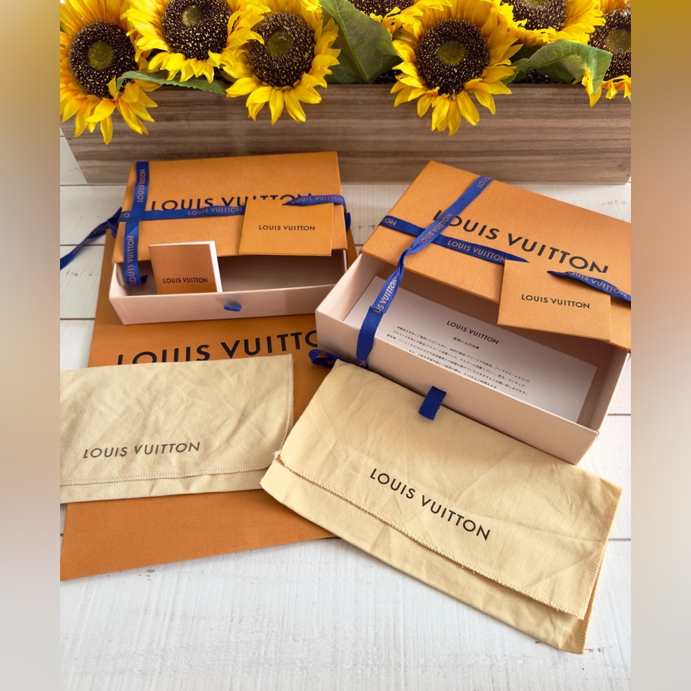 Louis Vuitton Long Wallet Box, Dust Bag, Tag & Ribbon + Paper Shopping Bag